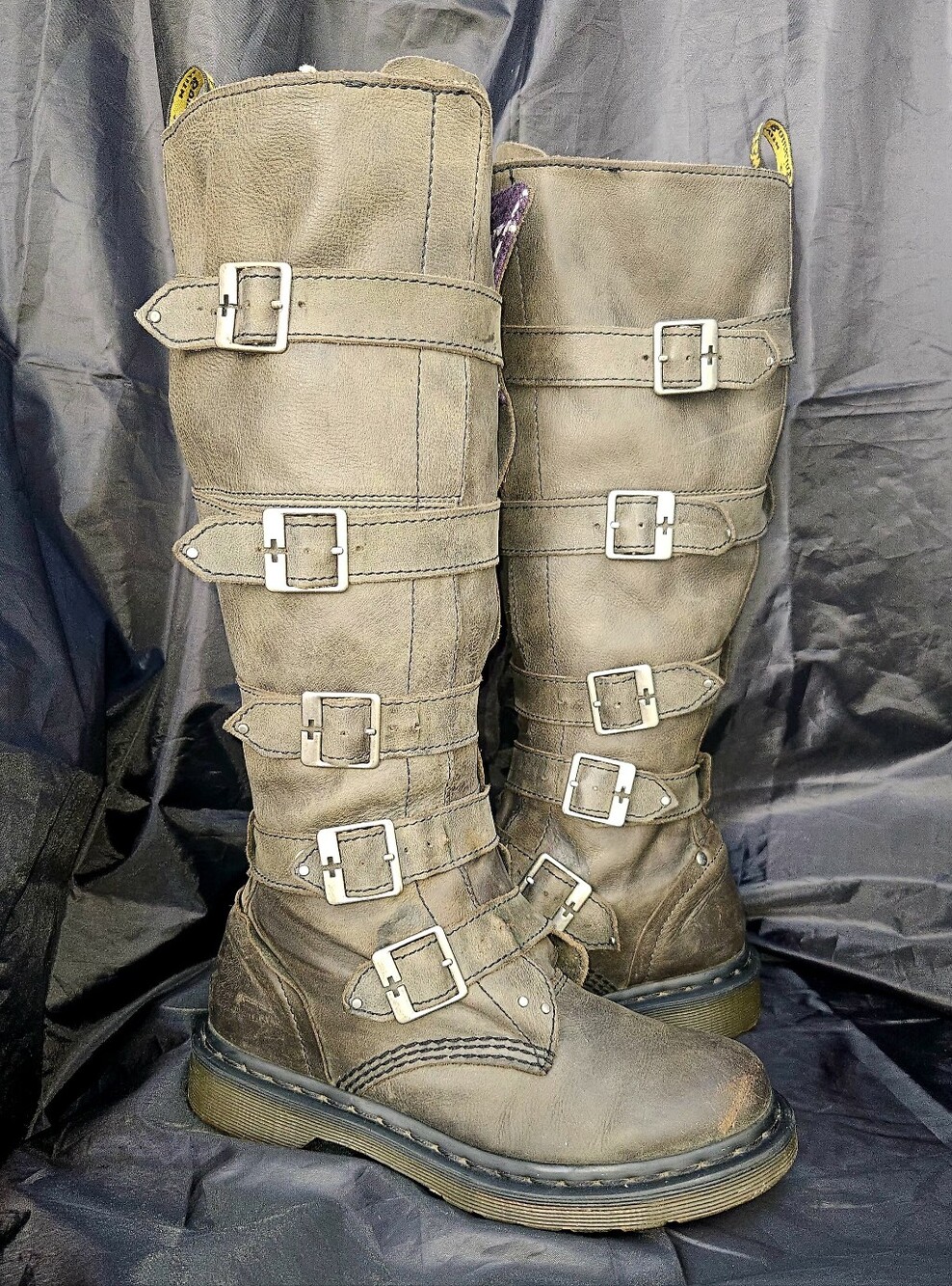VTG Dr. Martens Phina 5-Buckle Knee High Boots Walking Dead Grunge Goth Punk US.